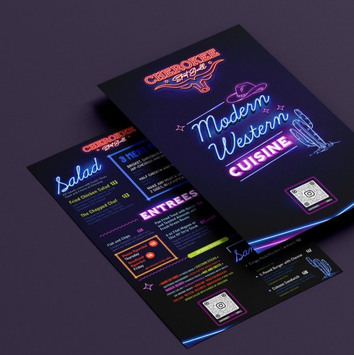 Neon design with the title 'Cherokee Street Grill Menu'