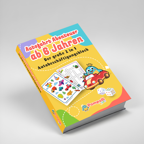 Car design with the title 'Fun Workbook for kids!'