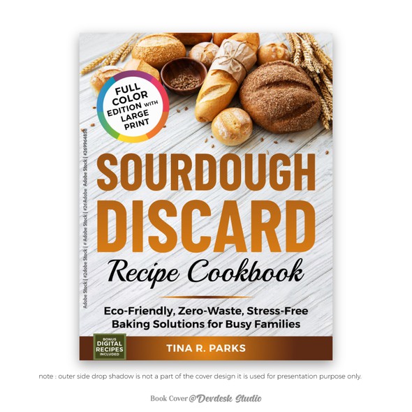Recipe book cover with the title 'Sourdough Discard Recipe Cookbook Ebook cover'