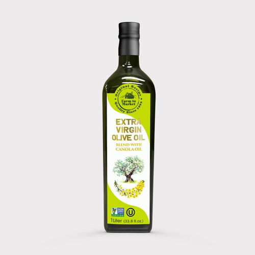 Olive oil design with the title 'Farm To Market Oil'