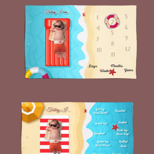 Blanket design with the title 'Double-sided Beach-themed Baby Milestone Blanket'