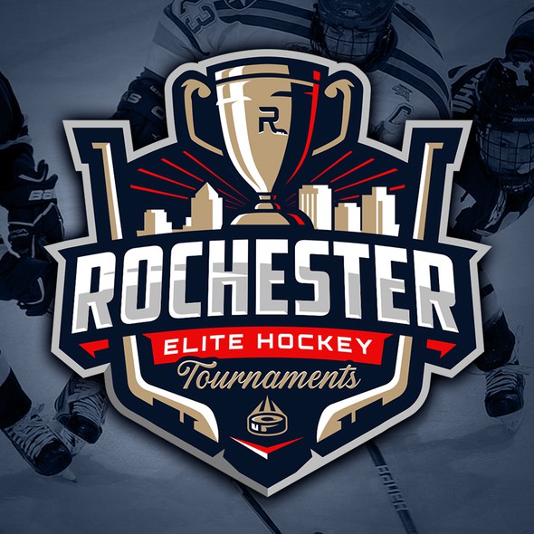 Ice hockey logo with the title 'Rochester Elite Hockey Tournaments'