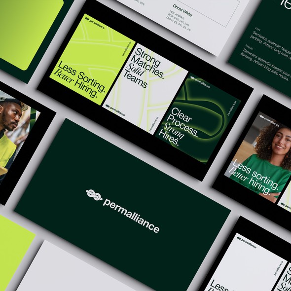 Green design with the title 'Logo & Brand Identity and Brand Guide for Talent Company | SaaS | b2b | HR | Recruitment | Talent'