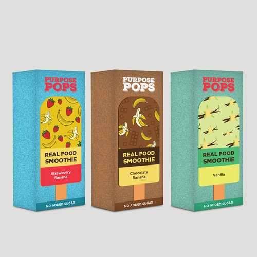 Frozen food packaging with the title 'Packaging for healthy popsicle product'