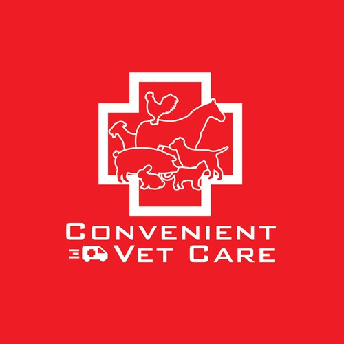 Van logo with the title 'Red & white Outline Vet Concept'