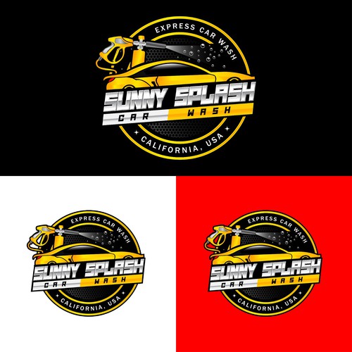 Carwash logo with the title 'sunny splash car wash'