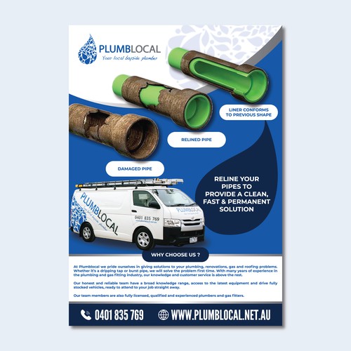 Flyer artwork with the title 'Flyer For Plumbing Pipe Relining'