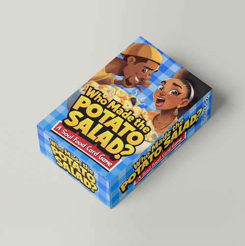 Game packaging with the title 'Who Made the Potato Salad? – Party Card Game Packaging Design'