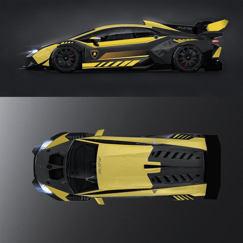 Car graphics design with the title 'Evo race car wrap'