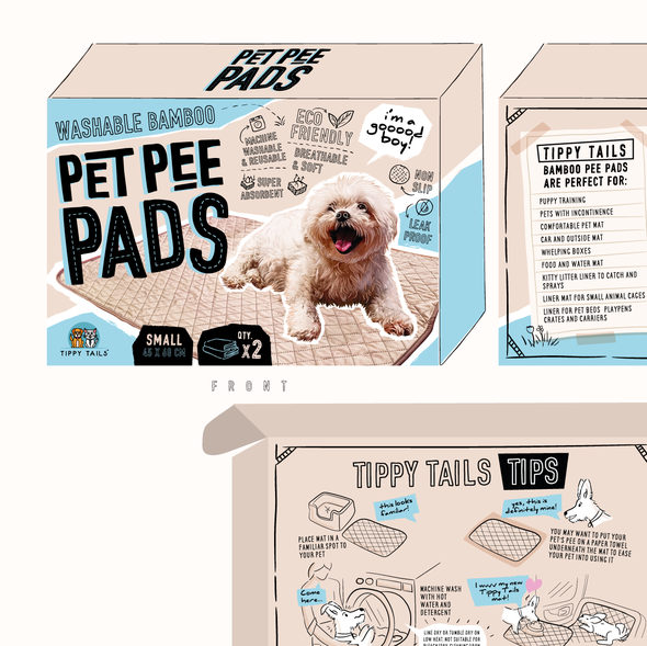 Pad design with the title 'Illustrated packaging for pet pads'