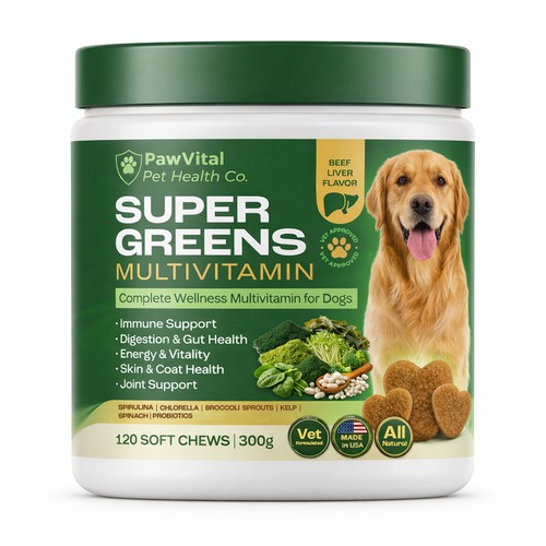 Amazon packaging with the title 'Packaging Design for Dog Supplement'