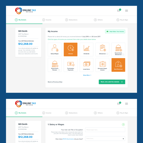 Sketch website with the title 'Online Tax Web App'