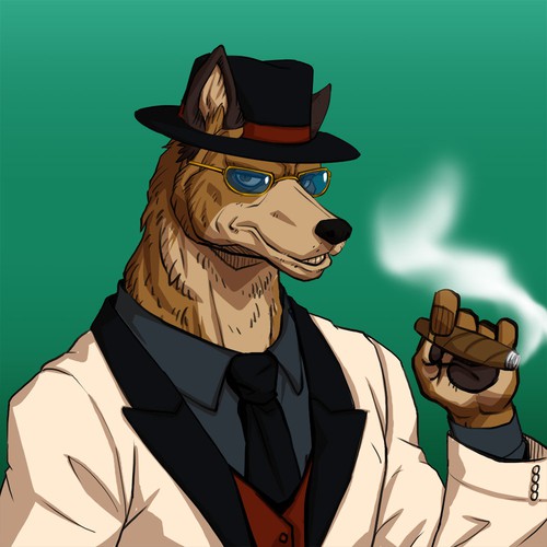 Anthropomorphic design with the title 'NFT Dog Man'