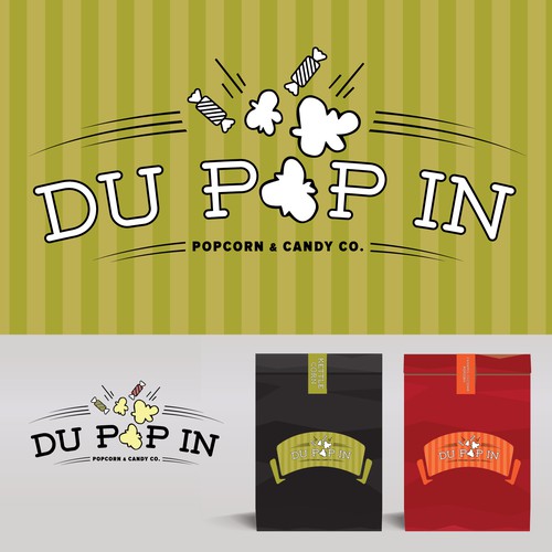 Candy store logo with the title 'Classic Logo for Popcorn & Candy Co.'