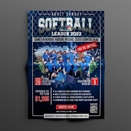 Softball design with the title 'Softball League invitation'
