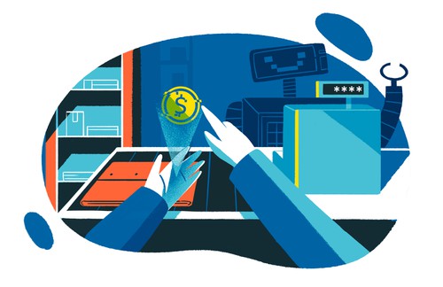 Marketing illustration with the title 'paying'