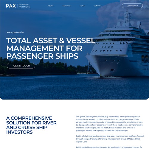 Hotel website with the title 'Website design for a fully integrated passenger ship asset management platform'