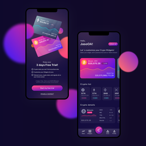 Credit card design with the title 'Crypto widget generator app'