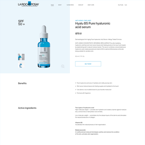 Aesthetic website with the title 'La Roche-Posay design concept'