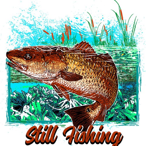 Mascot t-shirt with the title 'still fishing'