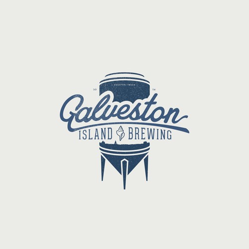 Island logo with the title 'Create a logo for new brewery in a beach side city, Galveston Texas. Beer.'