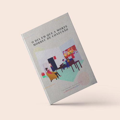 Geometric book cover with the title '"The day that death died of confusion" illustrated book cover'