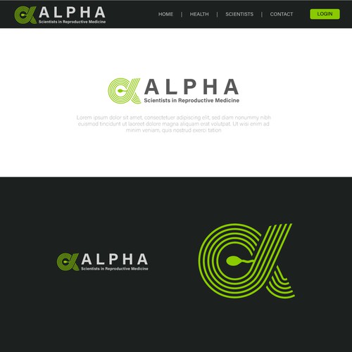 Alpha design with the title 'Alpha Logo "Scientists in reproductive medicine"'