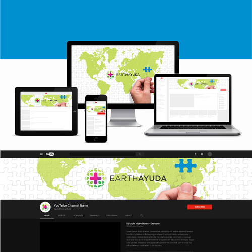 Puzzle design with the title 'Fresh cheerful YouTube theme design'