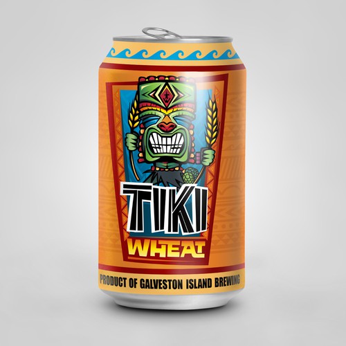Logo label with the title 'Galveston Island Brewing Tiki Wheat Product Rebrand'