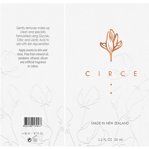Embossed packaging with the title 'Packaging for CIRCE FRAGNACES'