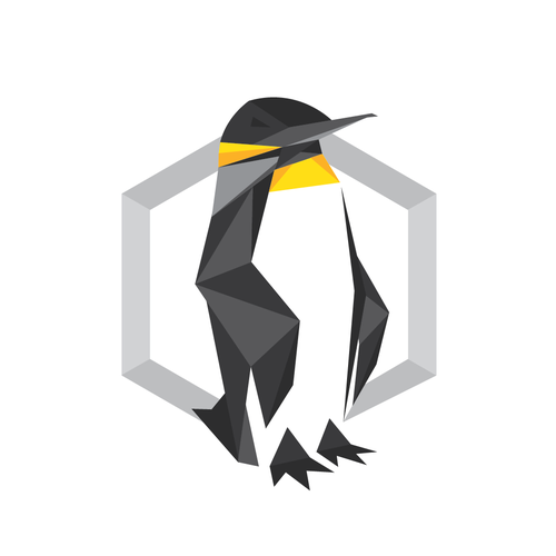Penguin logo with the title 'Logo concept for cryptocurrency and blockchain brand '