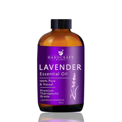 Lavender design with the title 'Label for Laveneder Essential Oils'