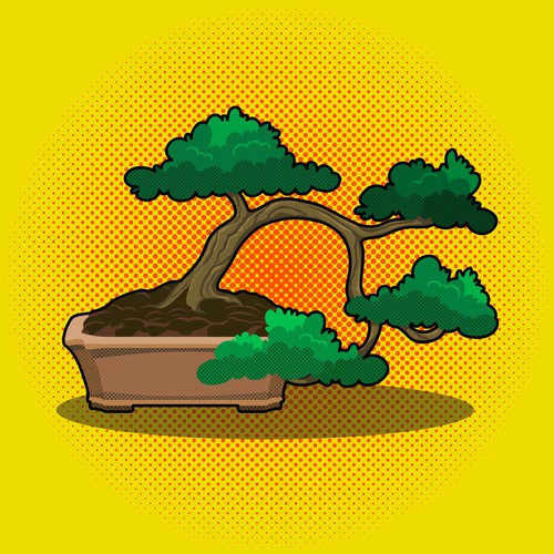 Bonsai design with the title 'Bonsai Tree Pop Style Illustration'