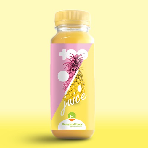 Yellow packaging with the title 'Label for a pineapple juice'