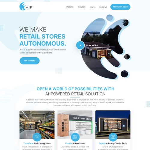 Tech website with the title 'AiFi Website Redesign - Design/Layout Only'