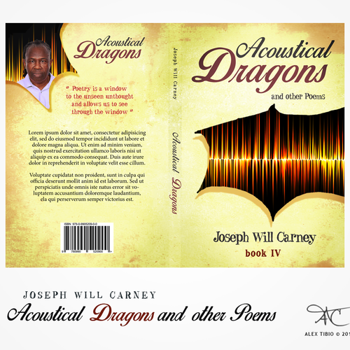 Poetry book cover with the title 'book cover design for Acoustical Dragons and other Poems'