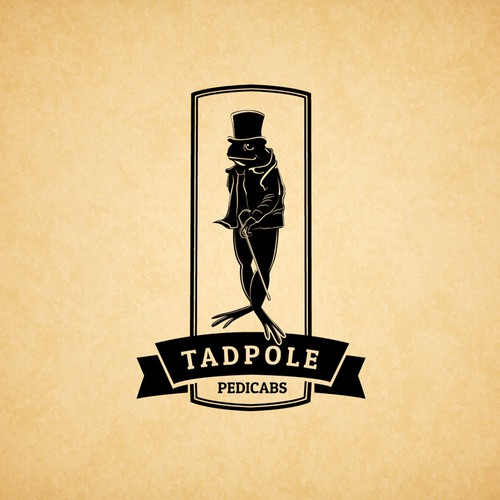 Frog design with the title 'Vintage Tadpole Pedicabs Logo'