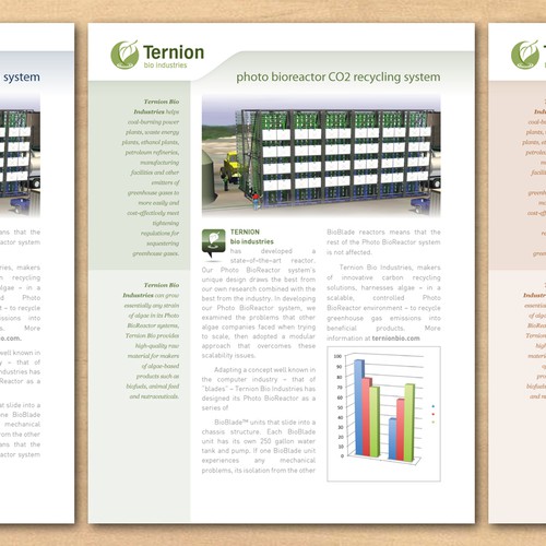 White paper design with the title 'One page data sheet needed for "green" company.'