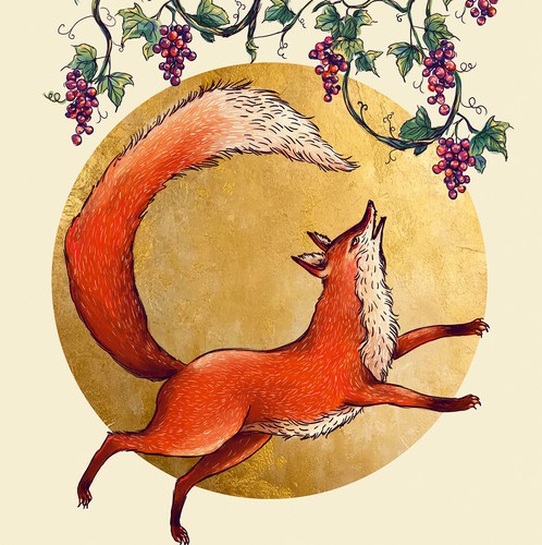 Design with the title 'The fox and the grapes'