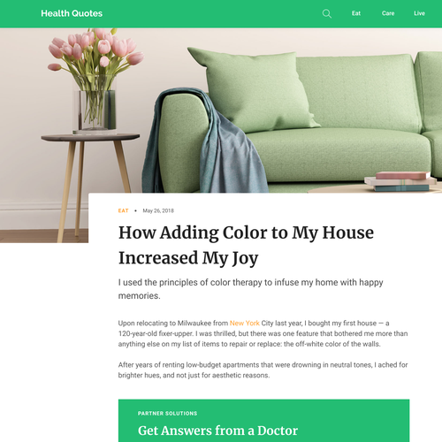 Blog website with the title 'Design website for New Health Insurance Startup'