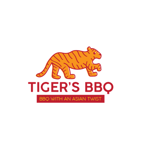 Asian food logo with the title 'Tiger Mascot for Asian American BBQ'