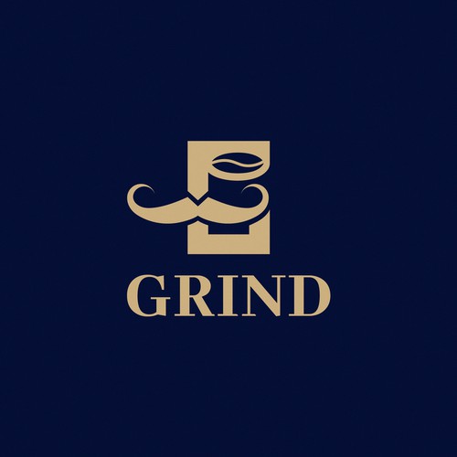 Mustache logo with the title 'Masculine logo for GRIND'