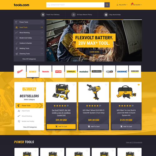 Yellow website with the title 'Tools.com online store'