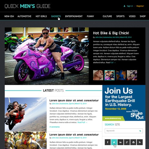News website with the title 'Quick Men's Guide Website Design'