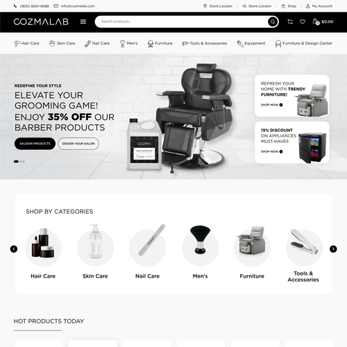 Product website with the title 'Trading company specializing in cosmetics and salon supplies'
