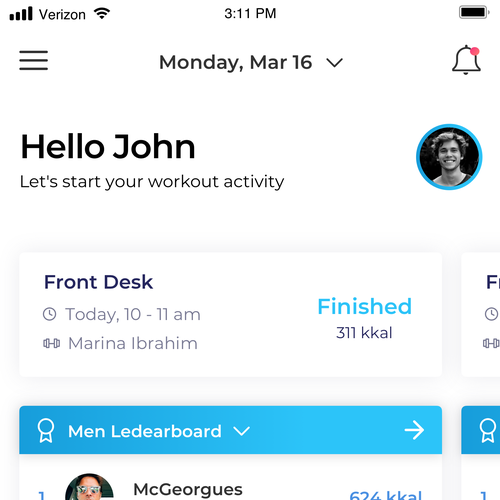 Schedule design with the title 'Workout app redesign'