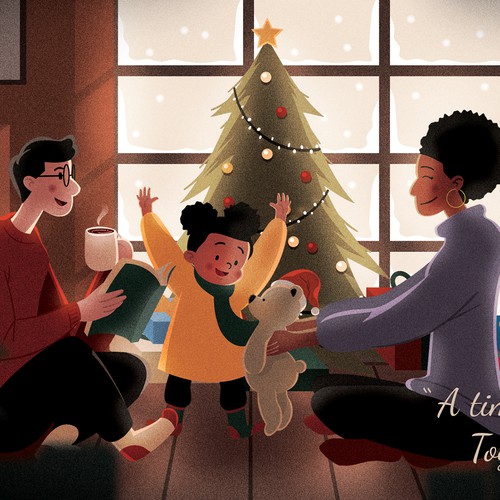 Christmas illustration with the title 'Warm Family Christmas Card Design '