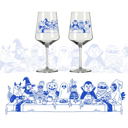 Digital art illustration with the title 'The Chicken Halloween Last Supper'