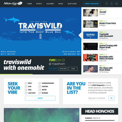 Magazine website with the title 'Design for a Night Guide Website'