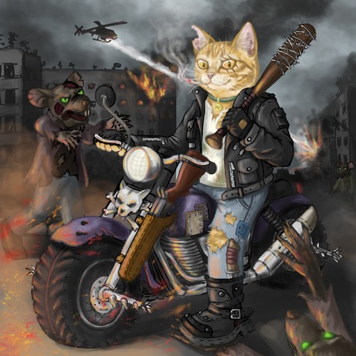 Bat design with the title 'Cat vs Zombie Rats'